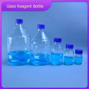 100 мл / 250 мл градуированная круглая стеклянная бутылка с реагентом синяя завинчивающаяся крышка с завинчивающейся крышкой колба