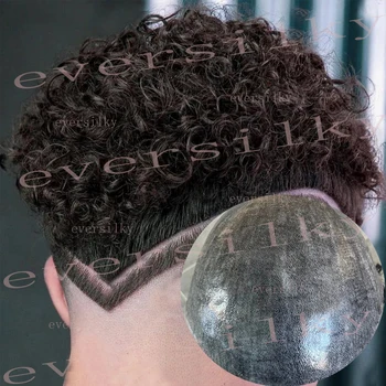 15 мм Кудрявый коричневый черный Супер прочный парик Full Skin Pu Unit Афроамериканские мужские парики из натуральных волос Замена мужского протеза