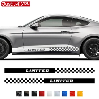 2 шт. Клетчатые полосы для Ford Mustang Shelby GT GT500 GT350 Автомобильная дверь Боковая юбка Rocker Panel Гоночные полосы Наклейки Наклейки