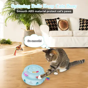  4-в-1 Интерактивные игрушки для кошек для помещений, автоматические мыши с 6 отверстиями Whack-A-Mole, Порхающая бабочка, Трекболы, USB Перезаряжаемый