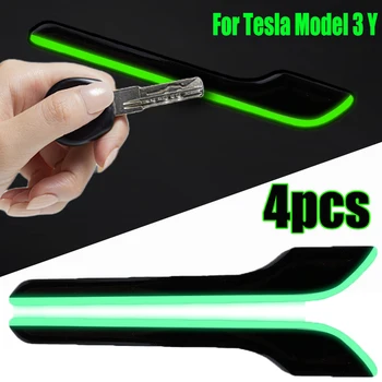 4pcs Автомобильная наклейка для защиты дверной ручки Светящиеся наклейки для дверных ручек Наклейка для защиты украшений автомобилей для Tesla Model 3 Y