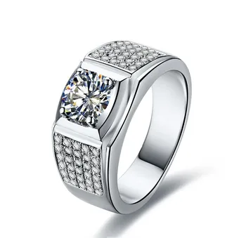 AU585 Превосходное мужское кольцо Твердое кольцо из белого золота 14 карат 1Ct D VVS1 Кольцо с бриллиантами из муассанита Высококачественное обручальное кольцо для мужчин