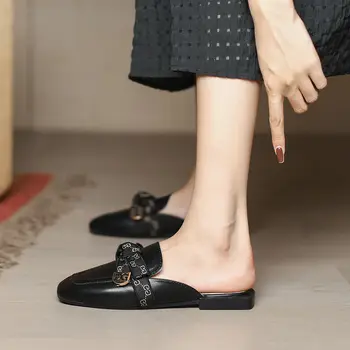 Baotou полутапочки женщины носят 2023 новые летние туфли заостренные сандалии мюллера с плоским дном наполовину поддерживающие одинарные туфли