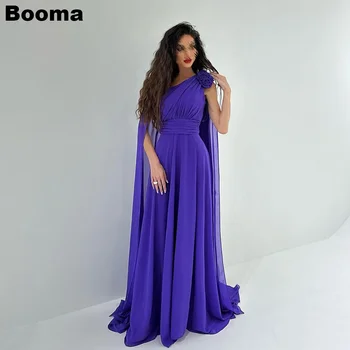 Booma A-Line Фиолетовые шифоновые вечерние платья на одно плечо 3D цветы накидка формальные вечерние платья для женщин Саудовская Аравия Выпускное платье