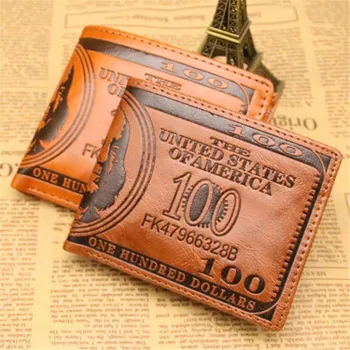 Dihope Мужские кошельки с 100 долларами США Узор Кошелек Мужской кожаный кошелек Держатель для фотокарты Модный кошелек большой емкости