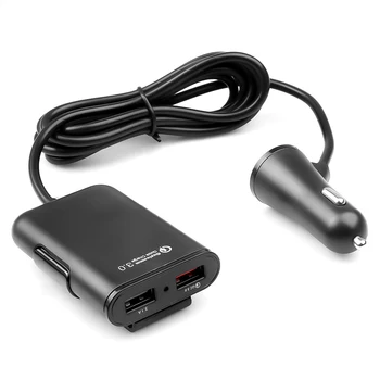 QC3.0 5,6-футовый удлинительный кабель 4-портовое автомобильное USB-зарядное устройство для быстрой зарядки iPhone 12 и мобильного регистратора вождения Xiaomi
