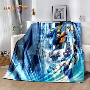 Rockman Megaman Game Мультяшное мягкое плюшевое одеяло,Фланелевое одеяло Плед для гостиной Спальня Кровать Диван Пикник Чехол Дети