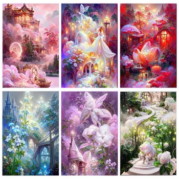 RUOPOTY Картины для росписи по номерам Цветочный замок Картина Краска для домашнего сада Художественный декор