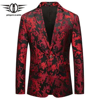 Slim Fit 3D Пиджаки с цветочным принтом Высокое качество Мужской Повседневный Пиджак Пиджак 5XL 6XL Большой Размер Красный Выпускной Пиджак Masculino Q808