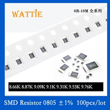 SMD Резистор 0805 1% 8.66K 8.87K 9.09K 9.1K 9.31K 9.53K 9.76K 100PC/лот Чип-резисторы 1/8W 2.0мм * 1.2мм