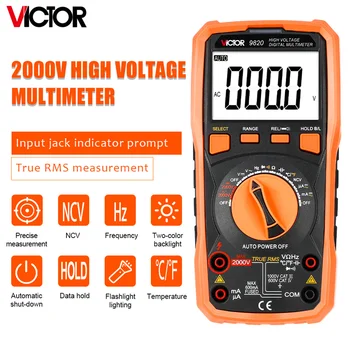 Victor 9820 2000 В Высоковольтный цифровой мультиметр для шахтного вольтметра переменного тока постоянного тока Истинное среднеквадратичное сопротивление Тестер конденсатора Измеритель частоты