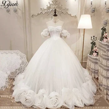 Xijun Белые выпускные платья Элегантные с открытыми плечами на шнуровке 3D Цветок Принцесса Вечернее платье Платье для особого случая Vestidos De Noche