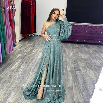 XPAY Glitter A-Line Раздельные вечерние платья на одно плечо в пол Дубай Арабия Женские выпускные платья Вечернее платье для вечеринок 2023