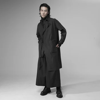 Асимметричный дизайн Кардиган Тренч Для Мужчин И Женщин Темное Ямамото Ветровое Длинное Пальто