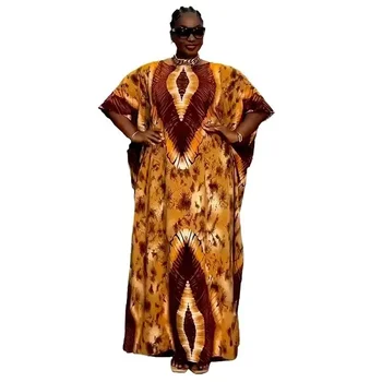  Африканские платья больших размеров для женщин Осень Элегантный африканский рукав с V-образным вырезом Принт Длинное макси-платье Dashiki Африканская одежда