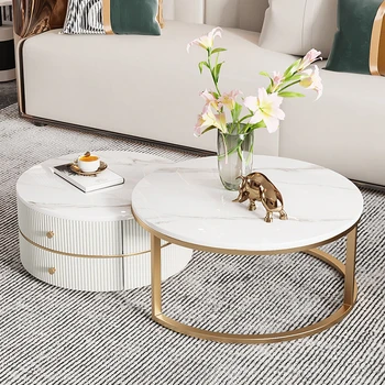 белый круглый приставной столик для гостиной чай чай скандинавское гнездование пеленальный журнальный столик роскошный металл mesa centro салон домашняя мебель