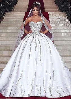 гламурное бальное платье свадебное платье возлюбленная без рукавов сияющие заявители драпированные бусины придворное платье на заказ халат de mariée
