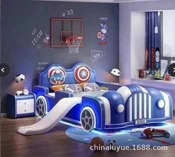 Горячая продажа американской команды мультфильм дети и мальчики моделирование автомобилей гоночный кожаный одноместный многоцветный двуспальная кровать