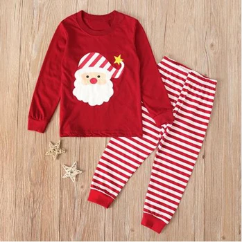 Детская пижама Санта Пижама Детская ночная одежда Дети Красные полосатые брюки с полным рукавом Рождественская пижама Детская рождественская одежда Домашняя одежда