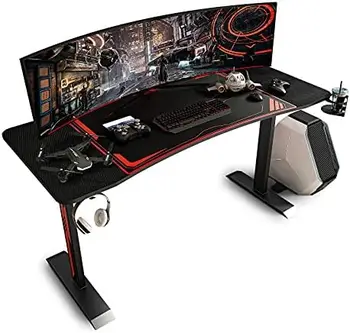 дюймовый игровой стол, сверхпрочный игровой компьютерный стол с поверхностью из углеродного волокна и большим ковриком для мыши, черный настольный компьютер Gamer Setup wi