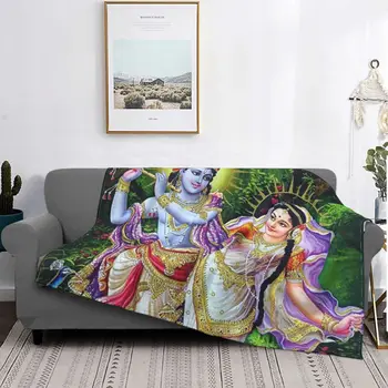 Индийский Бог Кришна Радха Флисовое одеяло Божественная богиня любви Одеяла для дивана Спальня Легкое одеяло