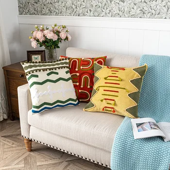 Марокканские геометрические линии, окружающие чехол диванной подушки с вышитой кисточкой, декор домашнего дивана-кровати, новый, оптом, FG532