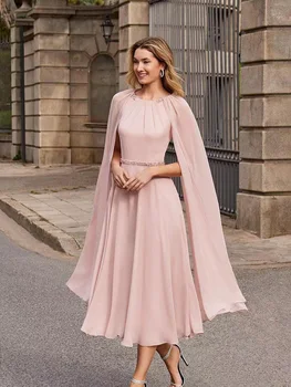 Мода Розовый Линия Развевающиеся рукава Бисер Пояс Платье Матери Невесты Свадебный гость Официальное мероприятие 2023
