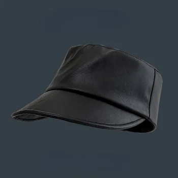  Модная черная шапка рыцаря Женская бейсболка из искусственной кожи Регулируемые открытые плоские шляпы для мужчин и женщин 2023 осень зима новинка