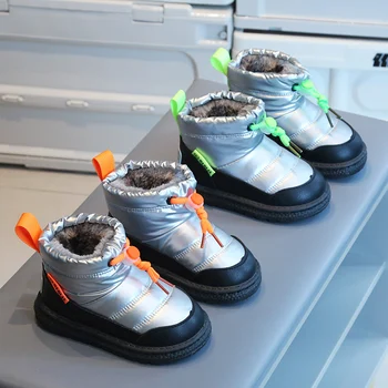  На открытом воздухе Мода Детские зимние сапоги Обувь для мальчиков Добавить флис для утолщения Маленькие девочки Обувь Ветрозащитная хлопковая обувь Теплая внутренняя обувь