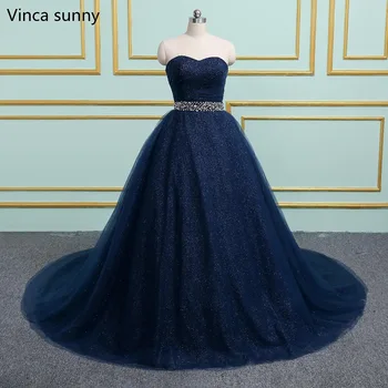 Новый дизайн бальное платье темно-синий длинные выпускные платья 2021 Возлюбленная сияющая тюль Vestidos de Festa Party Горячая распродажа выпускного платья