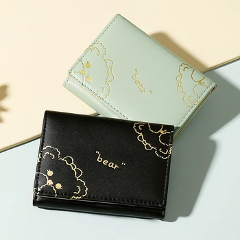 Новый короткий симпатичный кошелек с маленьким кошельком, тройной держатель карты, денежные сумки, женская сумка, студентка, девочка, кредитный идентификатор, сумка, медведь, кошельки для женщин 2022