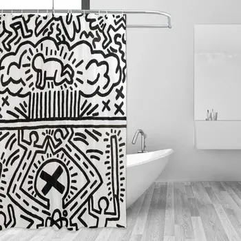 Произведение искусства Haring Pop Art Занавеска для душа водонепроницаемая для ванной комнаты