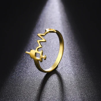  Простое кольцо из нержавеющей стали с золотым серебром для женщин игла ECG Кольцо на палец Новые модные ювелирные изделия для друга Подарок на день рождения
