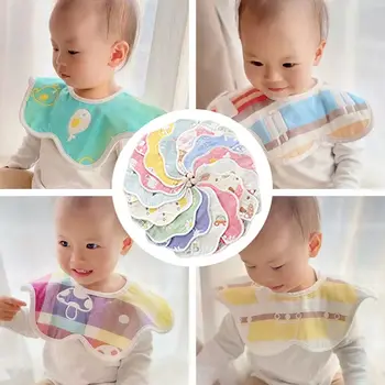 Противообрастающее полотенце для слюны Моющийся хлопок 10 стилей Хлопчатобумажные нагрудники Вращение на 360° Двойные пуговицы Детские нагрудники Новорожденный Младенец