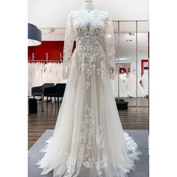 сексуальный халат невесты кружевное свадебное платье с открытой спиной элегантный низкий вырез глубокий V-образный вырез эластичный атлас макси русалка платье знаменитости с длинным рукавом