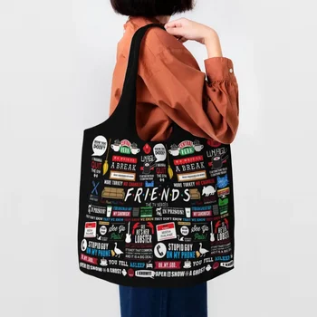 ТВ-шоу Друзья Коллаж Продуктовая сумка для покупок Kawaii Печать Холст Шоппер Сумки через плечо Большая емкость Моющаяся сумка