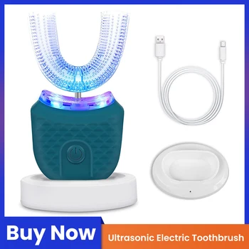 Ультразвуковая электрическая зубная щетка U-образная автоматическая зубная щетка для взрослых 360 ° Полное отбеливание рта Беспроводная зарядка Водонепроницаемая щетка