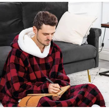 фланелевое одеяло с рукавами толстовка с капюшоном 2024 зимний оверсайз новый удлиненный пуловер для толстовки плюшевое одеяло Jumbo TV