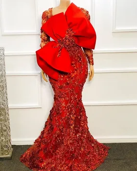 Формальный халат de soirée Красные вечерние платья 2021 Выпускное платье африканской русалки с 3D цветочной аппликацией Arabic vestidos formales